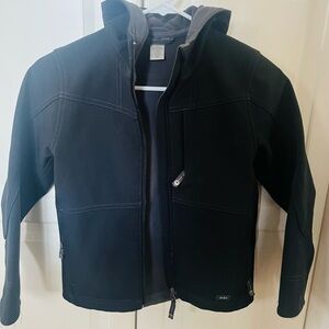 REI Black Hooded Lightweight Softshell Jacket